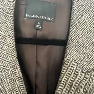 Banana Republic Herringbone Blazer women size 16 brown beige wool knit